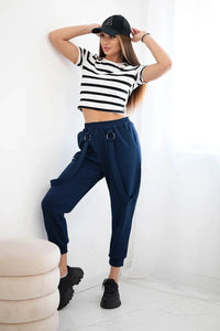 Trousers with decorative stripes 6758 - 1 / – Navy blue цвет / color | Lexline Fashion