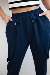 Trousers with decorative stripes 6758 - 1 / – Navy blue цвет / color | Lexline Fashion