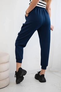 Trousers with decorative stripes 6758 - 1 / – Navy blue цвет / color | Lexline Fashion