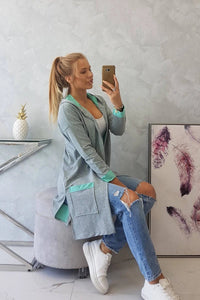 Two - color cardigan with a hood 69422 / – Mint цвет / color | Lexline Fashion