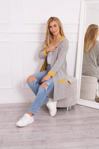 Two - color cardigan with a hood 69422 / – Mustard цвет / color | Lexline Fashion