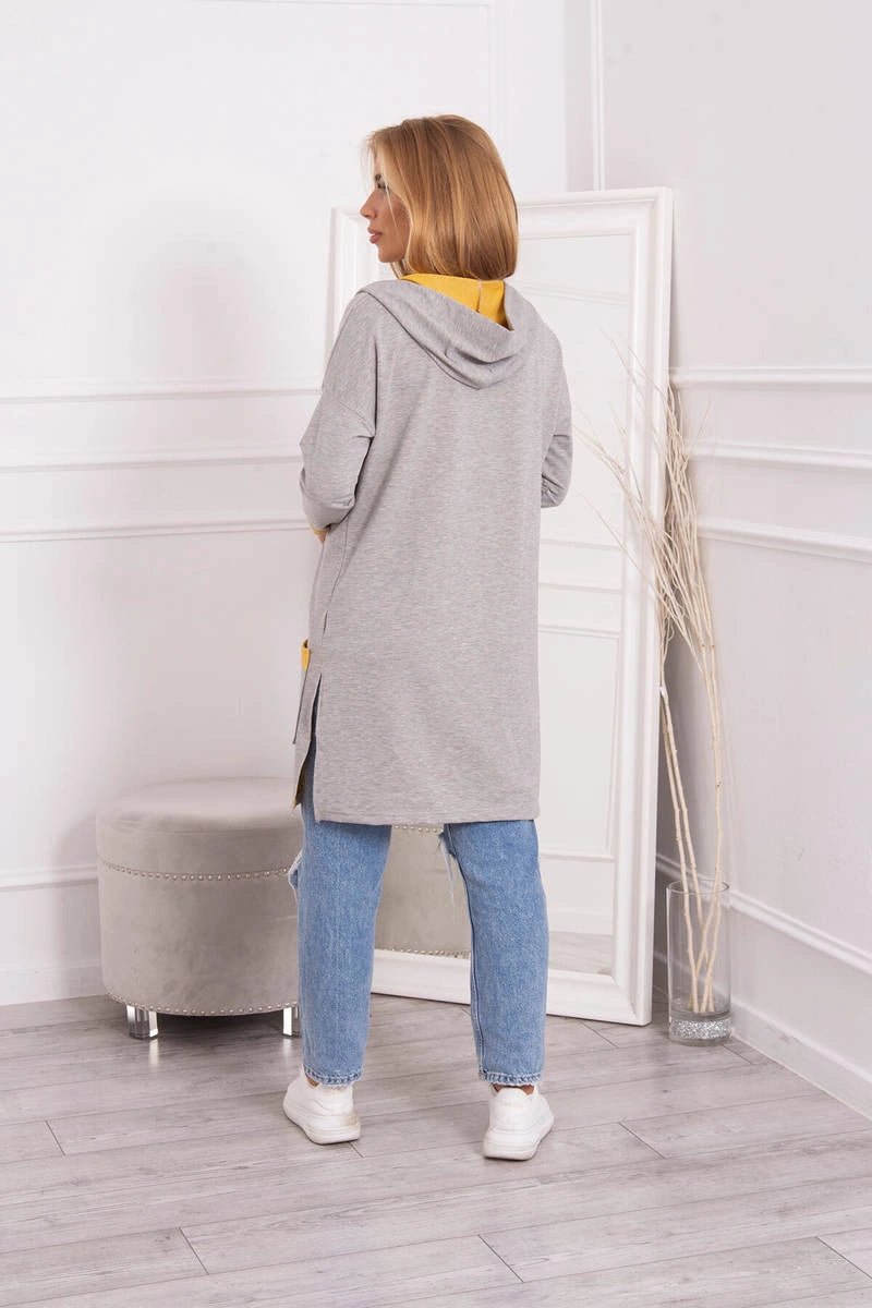 Two - color cardigan with a hood 69422 / – Mustard цвет / color | Lexline Fashion