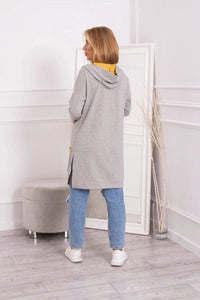 Two - color cardigan with a hood 69422 / – Mustard цвет / color | Lexline Fashion
