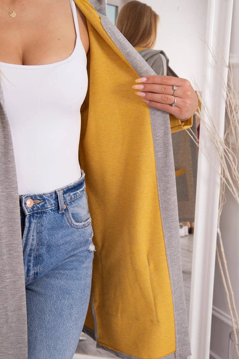 Two - color cardigan with a hood 69422 / – Mustard цвет / color | Lexline Fashion