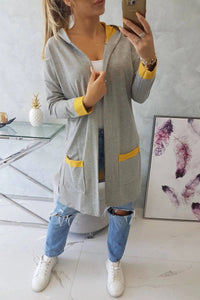 Two - color cardigan with a hood 69422 / – Mustard цвет / color | Lexline Fashion