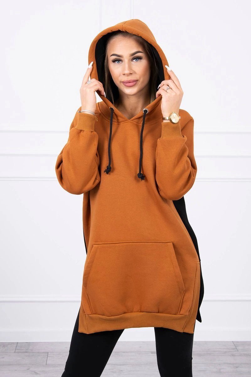 Two - color hoodie 9149 / – Camel цвет / color | Lexline Fashion