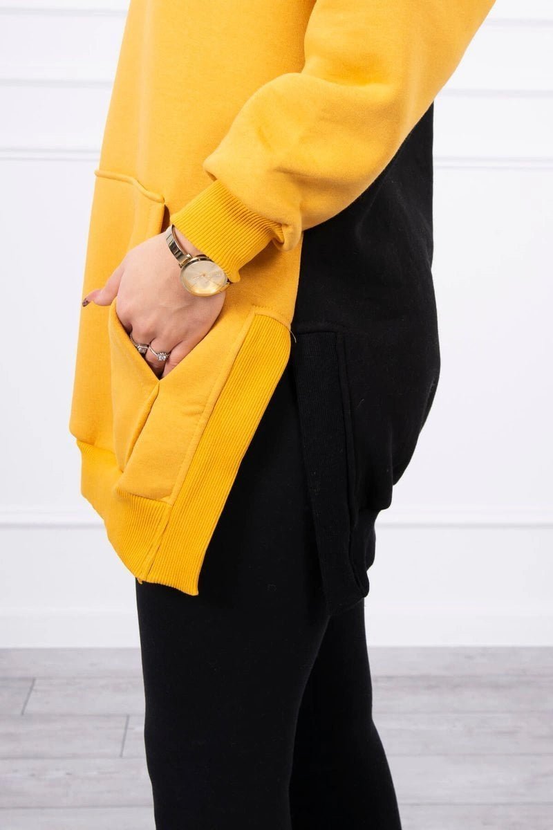 Two - color hoodie 9149 / – Mustard цвет / color | Lexline Fashion