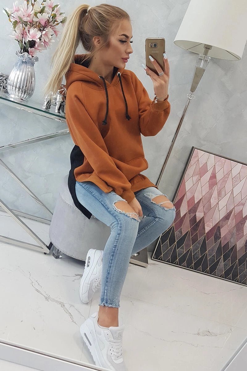 Two - color hoodie 9149 / – Mustard цвет / color | Lexline Fashion