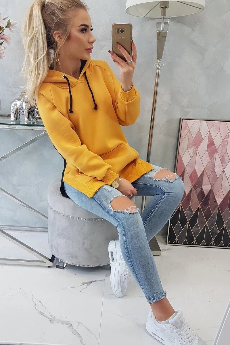 Two - color hoodie 9149 / – Mustard цвет / color | Lexline Fashion
