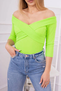 V - neck blouse 9233 / – Green || Neon цвет / color | Lexline Fashion