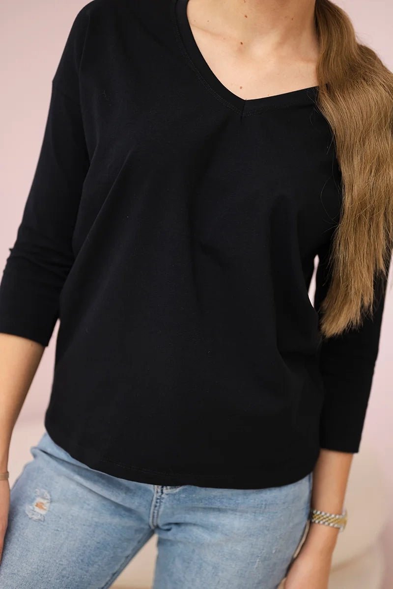 V - neck blouse 9348 / – Black цвет / color | Lexline Fashion