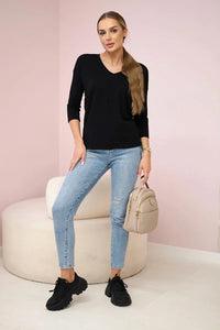 V - neck blouse 9348 / – Black цвет / color | Lexline Fashion