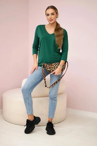 V - neck blouse 9348 / – Green цвет / color | Lexline Fashion