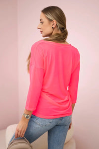 V - neck blouse 9348 / – Neon pink цвет / color | Lexline Fashion