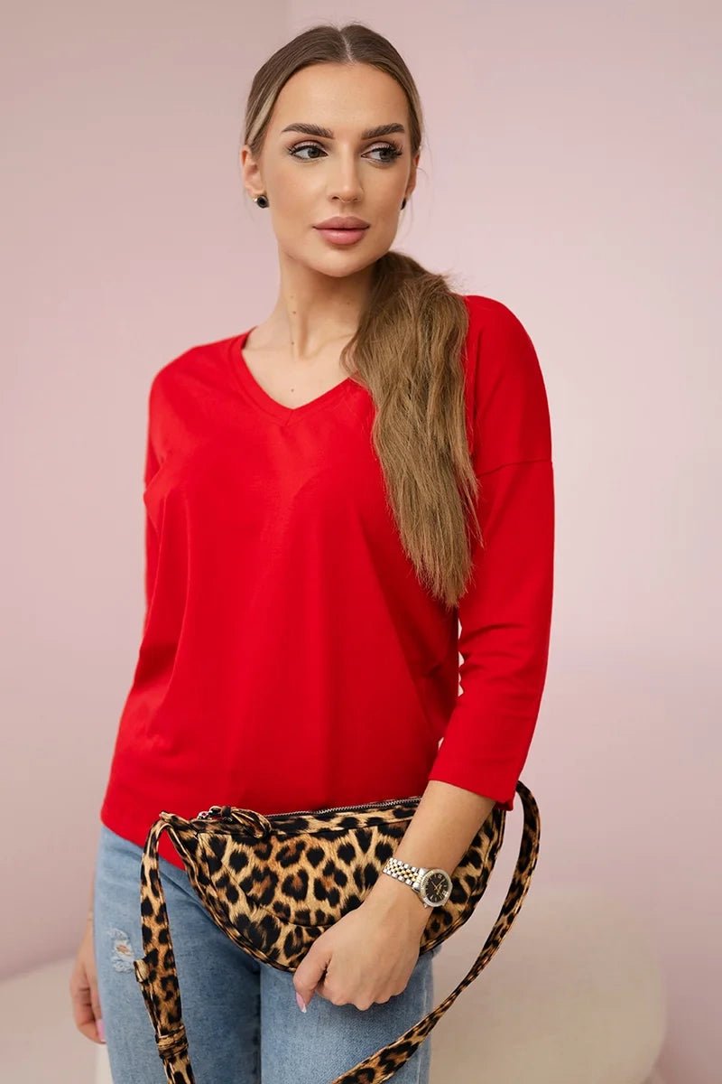 V - neck blouse 9348 / – Red цвет / color | Lexline Fashion