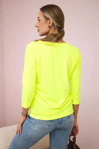 V - neck blouse 9348 / – Yellow neon цвет / color | Lexline Fashion
