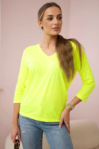 V - neck blouse 9348 / – Yellow neon цвет / color | Lexline Fashion