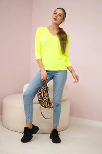 V - neck blouse 9348 / – Yellow neon цвет / color | Lexline Fashion