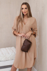 V - neck dress ART88536 / – Camel цвет / color | Lexline Fashion
