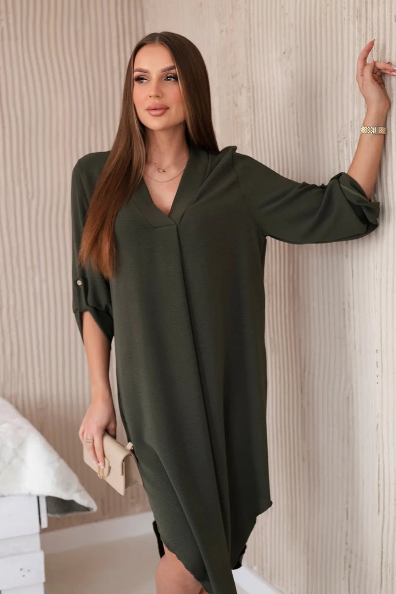 V - neck dress ART88536 / – Khaki цвет / color | Lexline Fashion