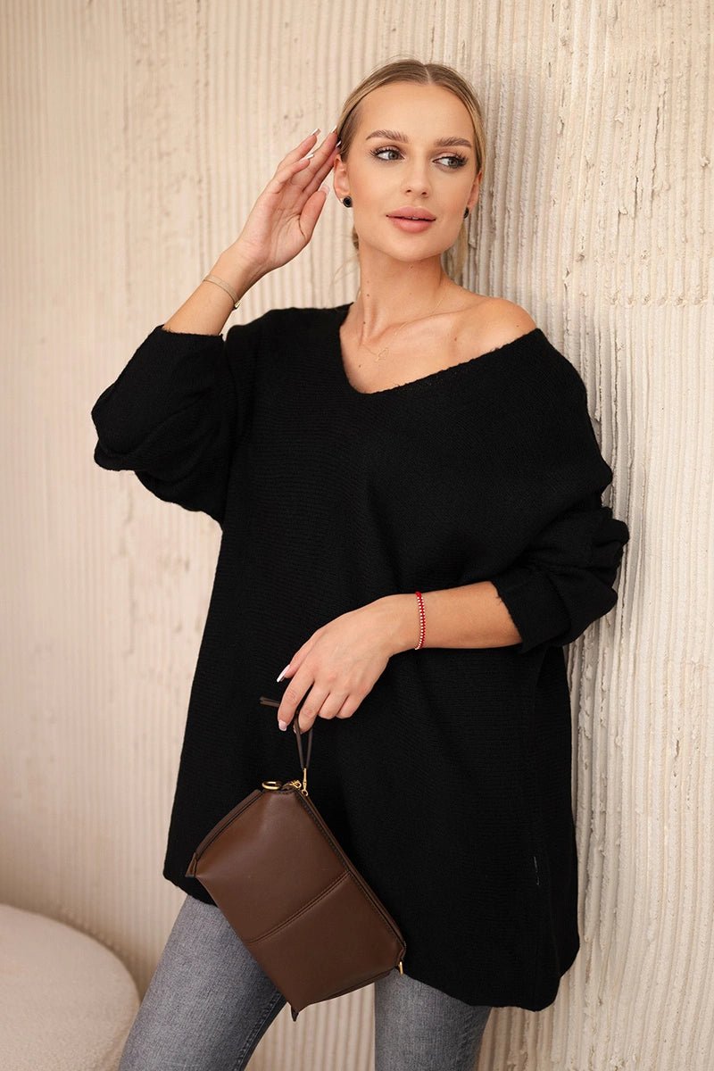 V - neck sweater IT - 47 / – Black цвет / color | Lexline Fashion