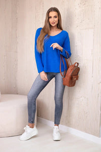 V - neck sweater IT - 47 / – Blue cornflower цвет / color | Lexline Fashion