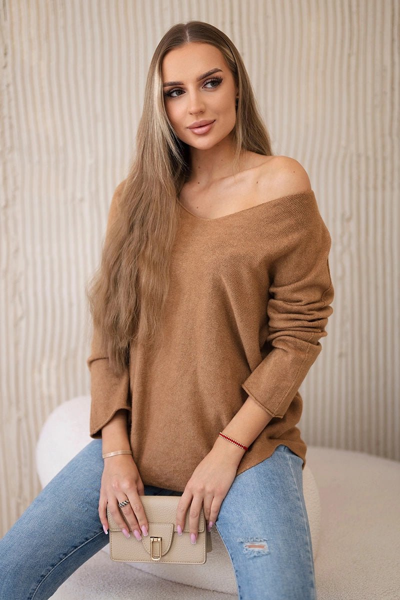 V - neck sweater IT - 47 / – Dark || Camel цвет / color | Lexline Fashion
