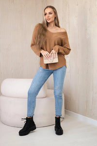 V - neck sweater IT - 47 / – Dark || Camel цвет / color | Lexline Fashion