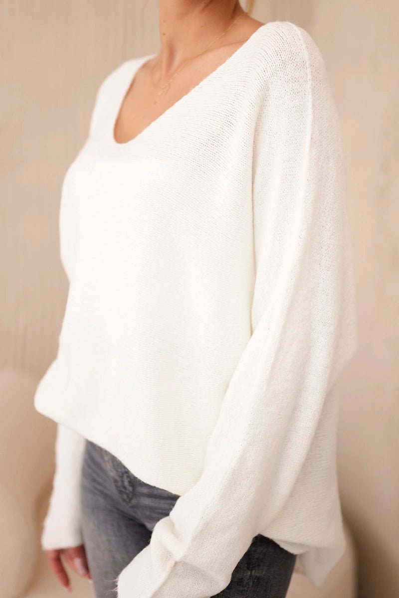V - neck sweater IT - 47 / – Ecru цвет / color | Lexline Fashion