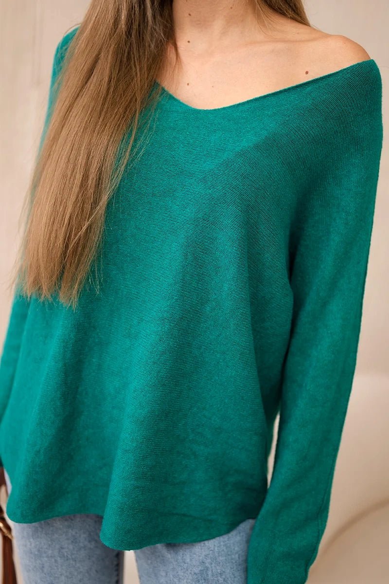 V - neck sweater IT - 47 / – Green цвет / color | Lexline Fashion