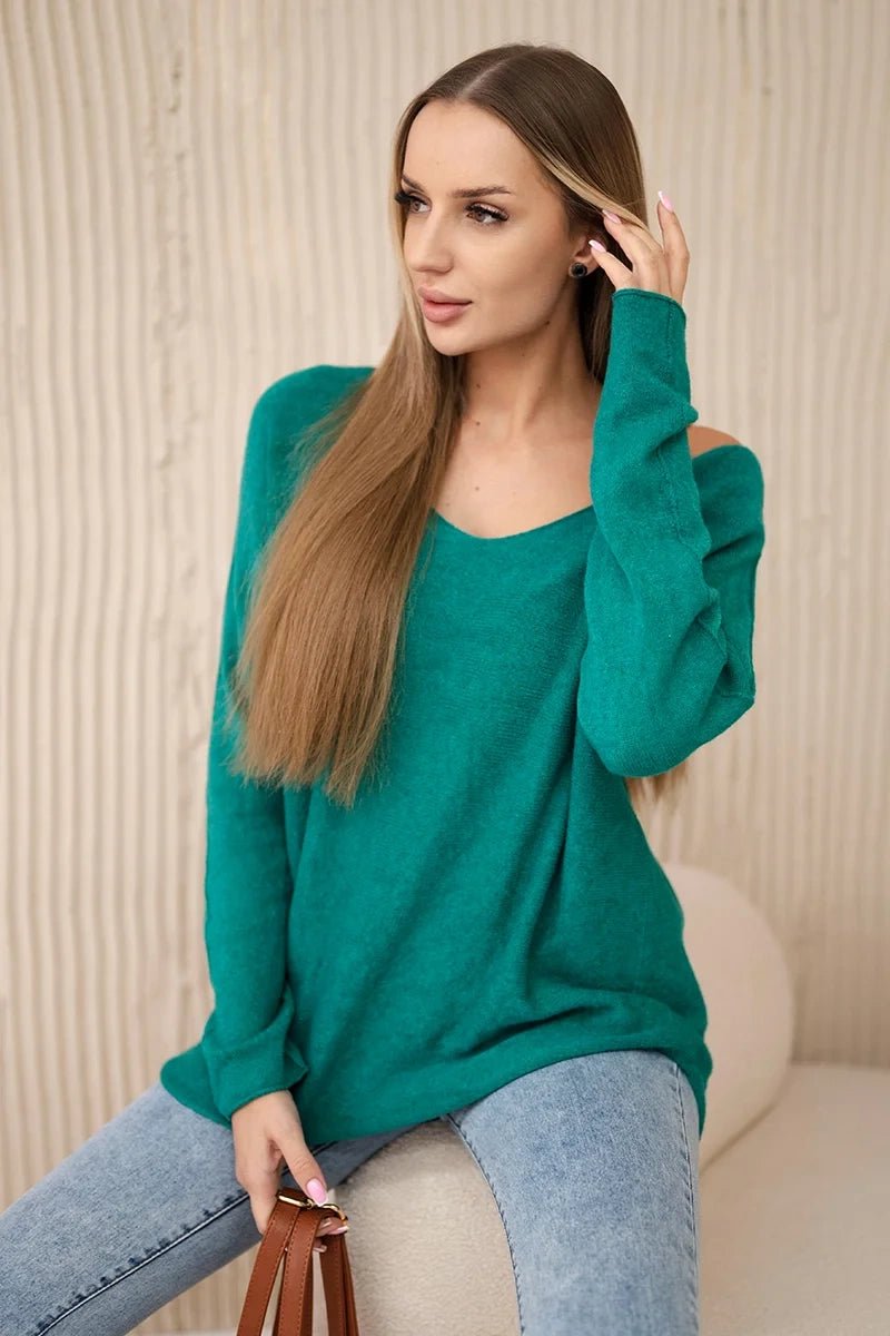 V - neck sweater IT - 47 / – Green цвет / color | Lexline Fashion