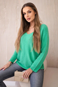 V - neck sweater IT - 47 / – Green || Light цвет / color | Lexline Fashion