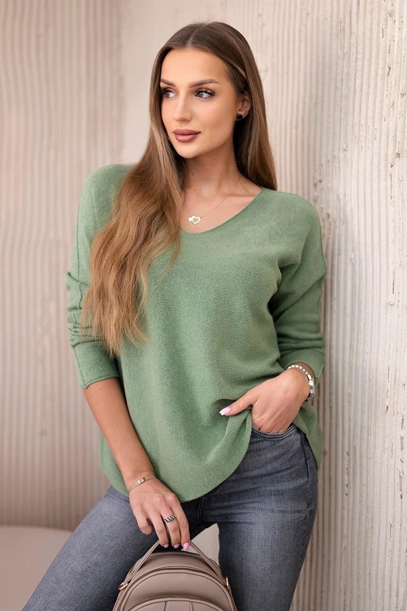 V - neck sweater IT - 47 / – Khaki || Light цвет / color | Lexline Fashion