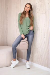 V - neck sweater IT - 47 / – Khaki || Light цвет / color | Lexline Fashion