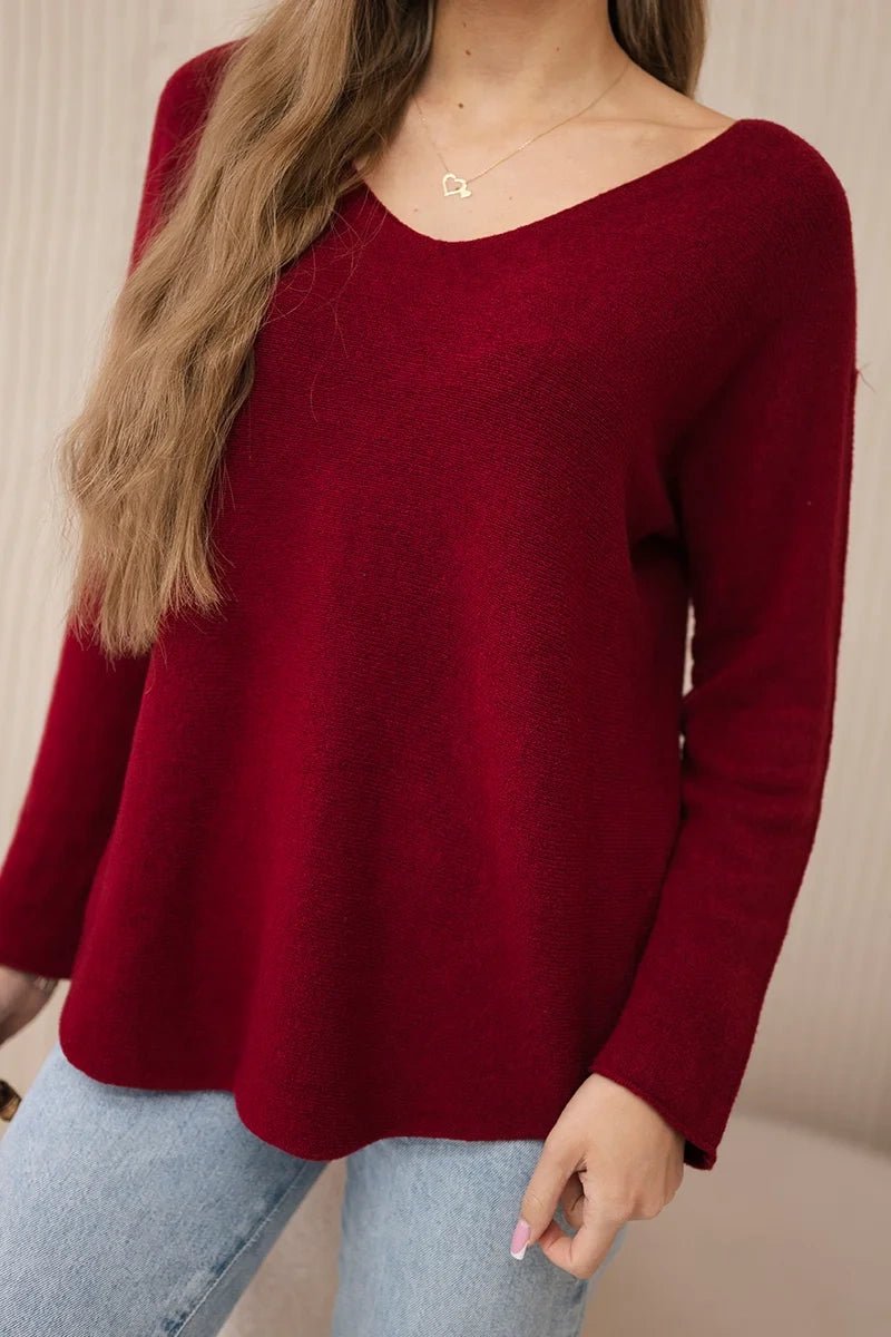 V - neck sweater IT - 47 / – Maroon цвет / color | Lexline Fashion