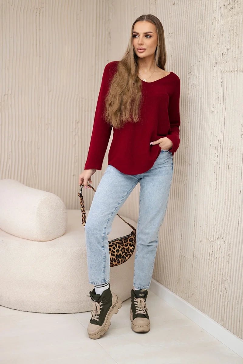 V - neck sweater IT - 47 / – Maroon цвет / color | Lexline Fashion