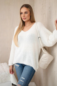 V - neck sweater IT - 51 / – Ecru цвет / color | Lexline Fashion