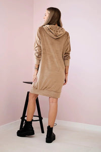 Velor dress with a hood 9366 / – Beige цвет / color | Lexline Fashion