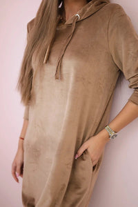 Velor dress with a hood 9366 / – Beige цвет / color | Lexline Fashion