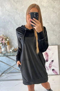 Velor dress with a hood 9366 / – Black цвет / color | Lexline Fashion