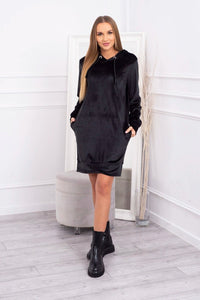 Velor dress with a hood 9366 / – Black цвет / color | Lexline Fashion