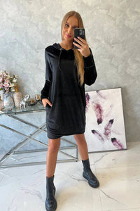 Velor dress with a hood 9366 / – Black цвет / color | Lexline Fashion