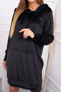 Velor dress with a hood 9366 / – Black цвет / color | Lexline Fashion