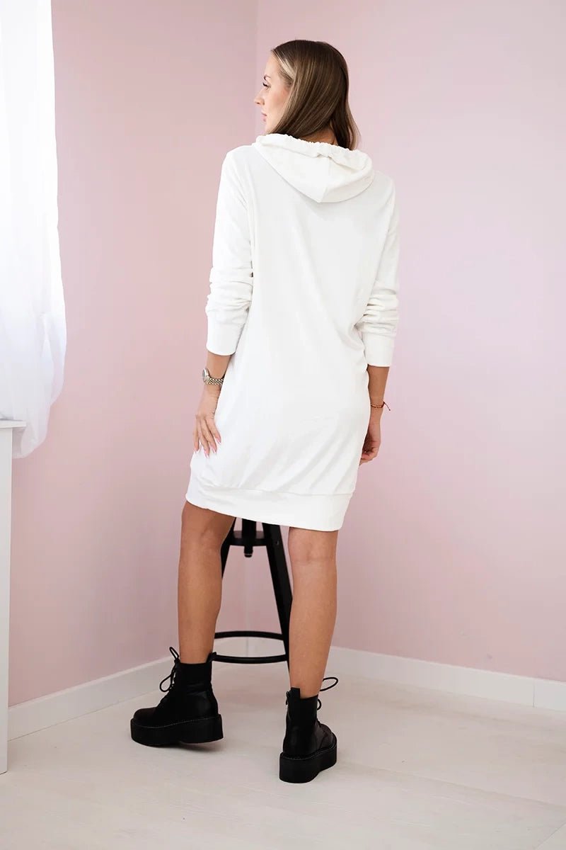 Velor dress with a hood 9366 / – Ecru цвет / color | Lexline Fashion