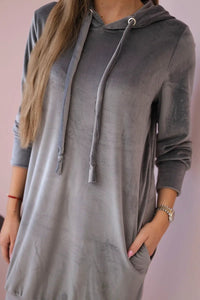 Velor dress with a hood 9366 / – Gray цвет / color | Lexline Fashion