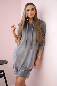 Velor dress with a hood 9366 / – Gray цвет / color | Lexline Fashion