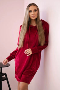 Velor dress with a hood 9366 / – Maroon цвет / color | Lexline Fashion