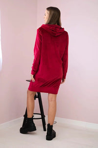 Velor dress with a hood 9366 / – Maroon цвет / color | Lexline Fashion