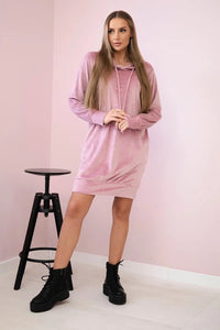 Velor dress with a hood 9366 / – Pink || Dark цвет / color | Lexline Fashion