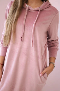 Velor dress with a hood 9366 / – Pink || Dark цвет / color | Lexline Fashion